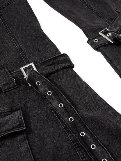 'VibeShift' Multi-Pocket Loose-Fit Flared Denim Cargo Pants AlielNosirrah