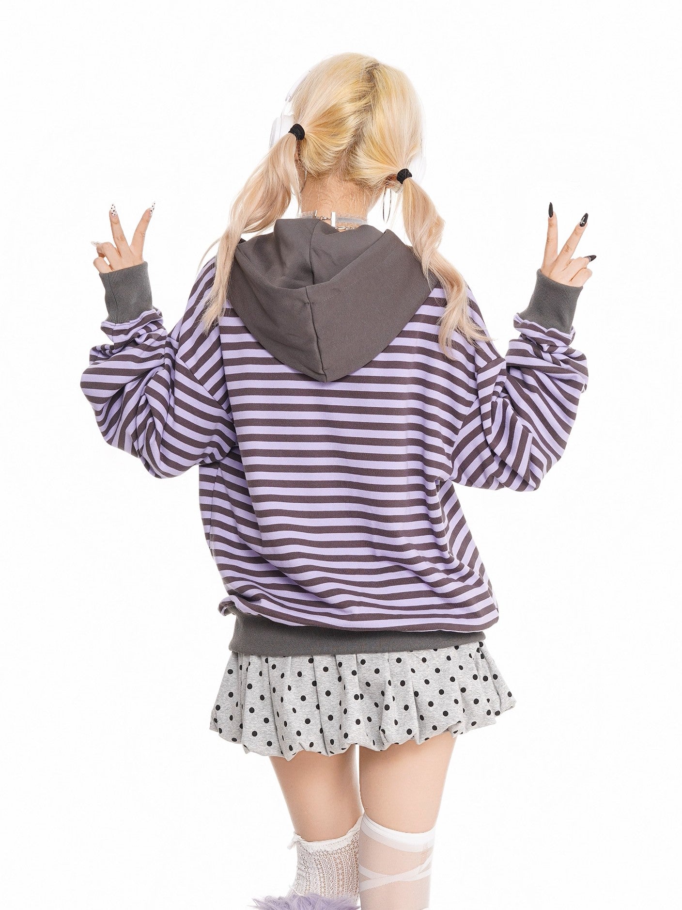 'Melody Stripes' Oversized Retro Y2K  Asymmetrical Zipper Striped Hoodie AlielNosirrah