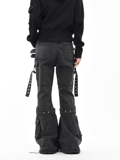 'VibeShift' Multi-Pocket Loose-Fit Flared Denim Cargo Pants AlielNosirrah