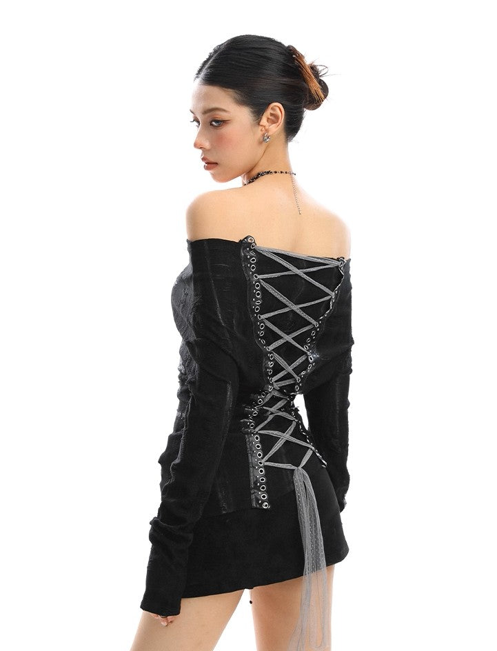 ’Urban Temptress' Color-Block Off-Shoulder Tie Top (Copy) AlielNosirrah