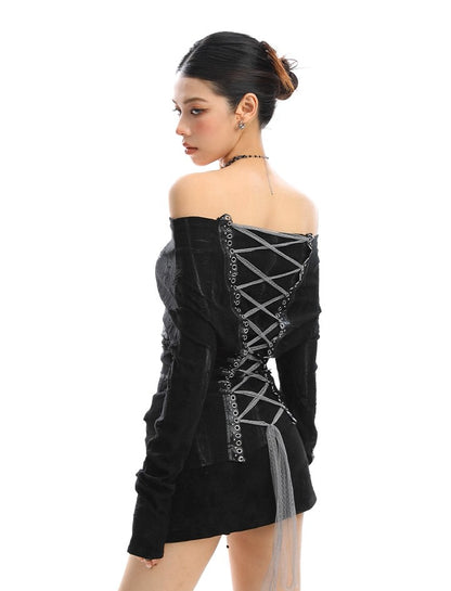 ’Urban Temptress' Color-Block Off-Shoulder Tie Top (Copy) AlielNosirrah