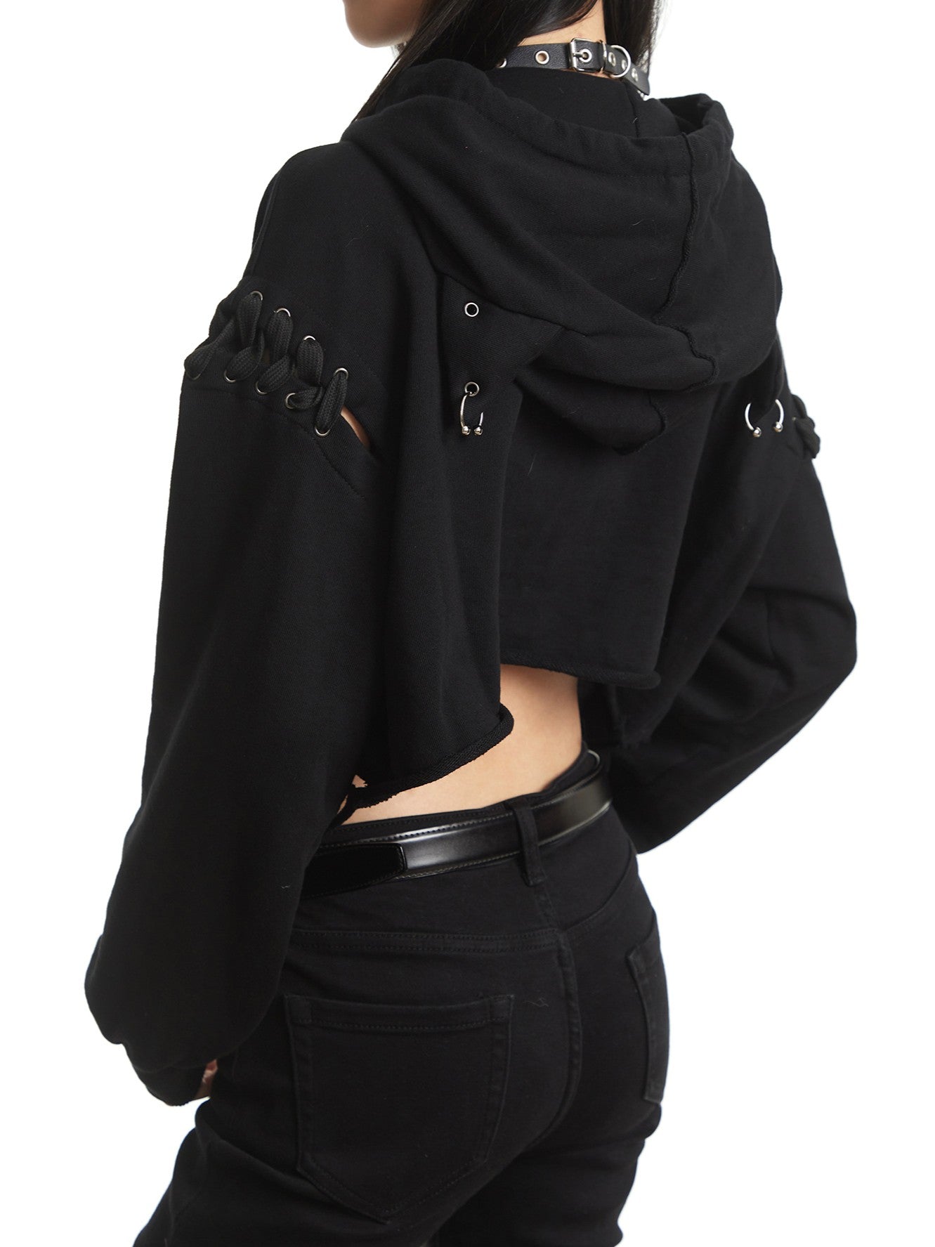 'Feral Cat' Cropped Print Drawstring Spicy Street Hoodie (Copy) AlielNosirrah