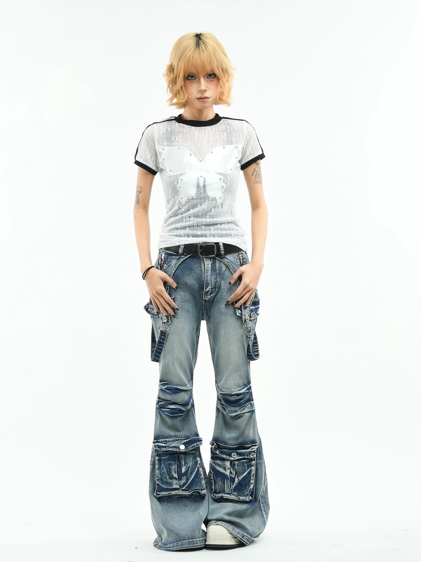 'WingCut' Cutout Butterfly Embroidered Short Sleeve T-Shirt
