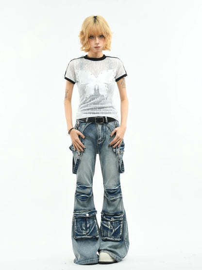 'WingCut' Cutout Butterfly Embroidered Short Sleeve T-Shirt
