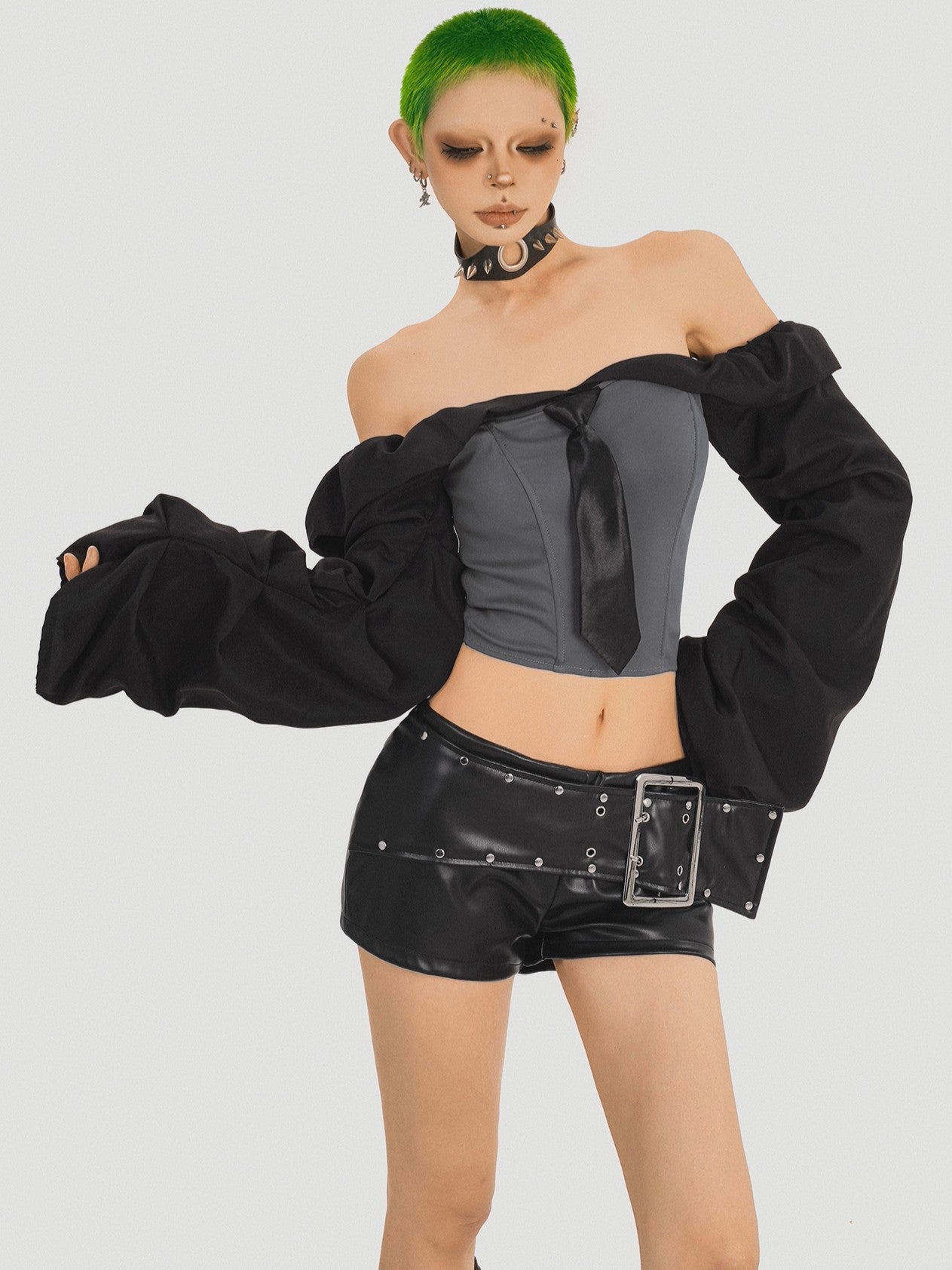 ’Schoolgirl' Off-Shoulder College Style Long Sleeve Shirt AlielNosirrah