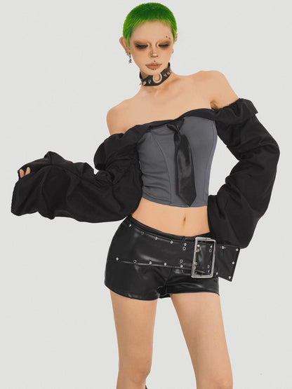 ’Schoolgirl' Off-Shoulder College Style Long Sleeve Shirt AlielNosirrah