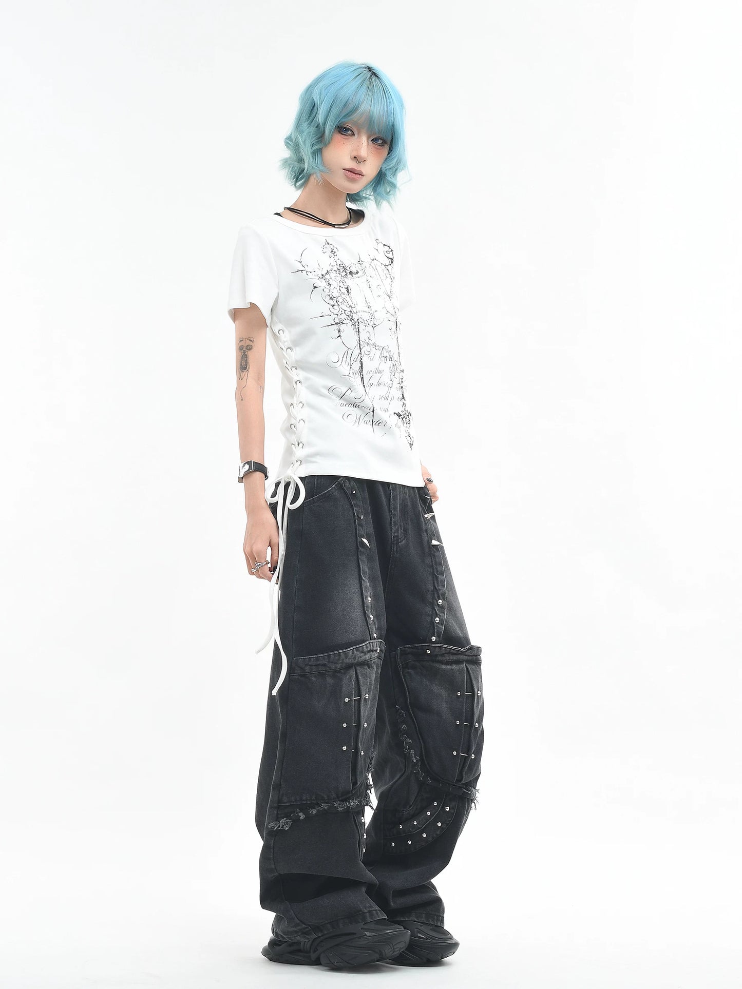 'AltTag' Light Alt Style Graffiti Tie Strap Short Sleeve T-Shirt