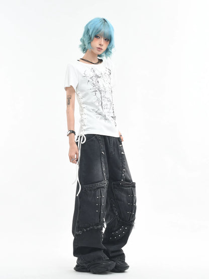 'AltTag' Light Alt Style Graffiti Tie Strap Short Sleeve T-Shirt