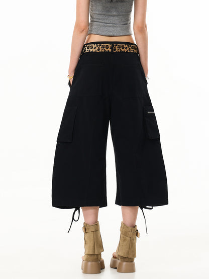 'Hype Tie' High Street Strap Design Wide Leg Cargo Capri Pants