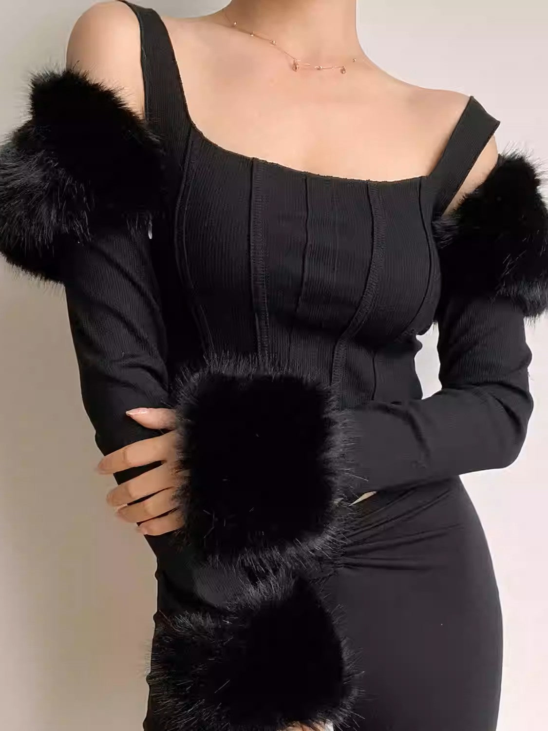 'Luxe Whisper' Vintage Faux Fur Collar Cardigan & Cropped Tank Top Set AlielNosirrah