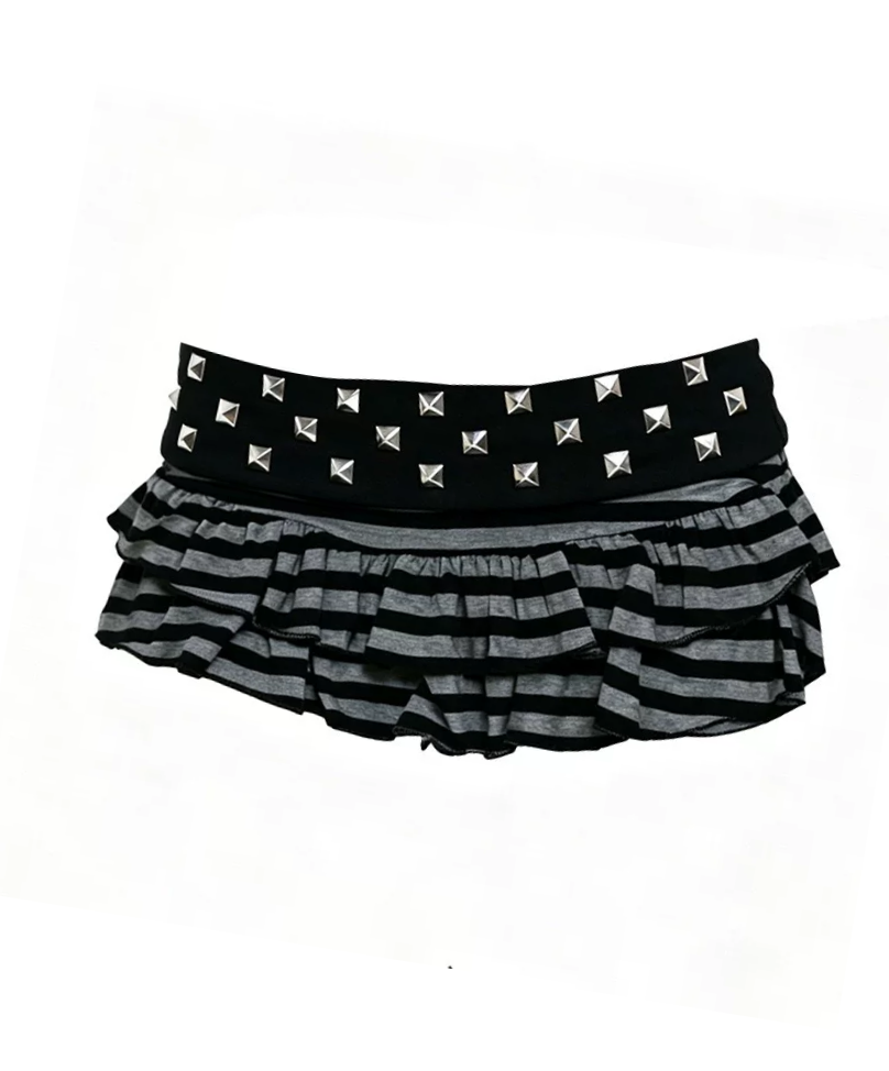 'Punk Tiers' Vintage Cute Punk Striped Multi-Layer Rivet Cake Skirt