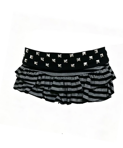 'Punk Tiers' Vintage Cute Punk Striped Multi-Layer Rivet Cake Skirt