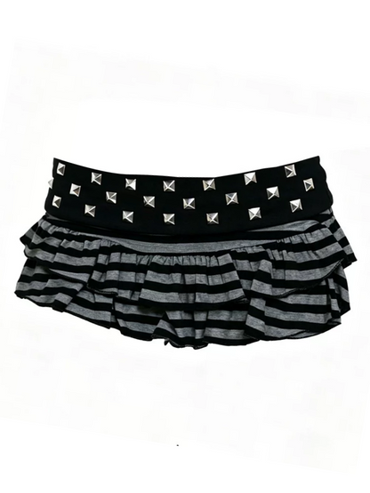 'Punk Tiers' Vintage Cute Punk Striped Multi-Layer Rivet Cake Skirt