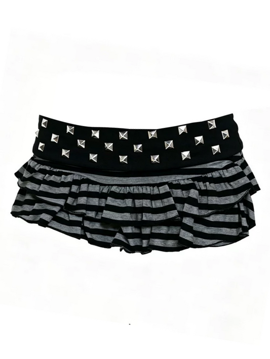 'Punk Tiers' Vintage Cute Punk Striped Multi-Layer Rivet Cake Skirt