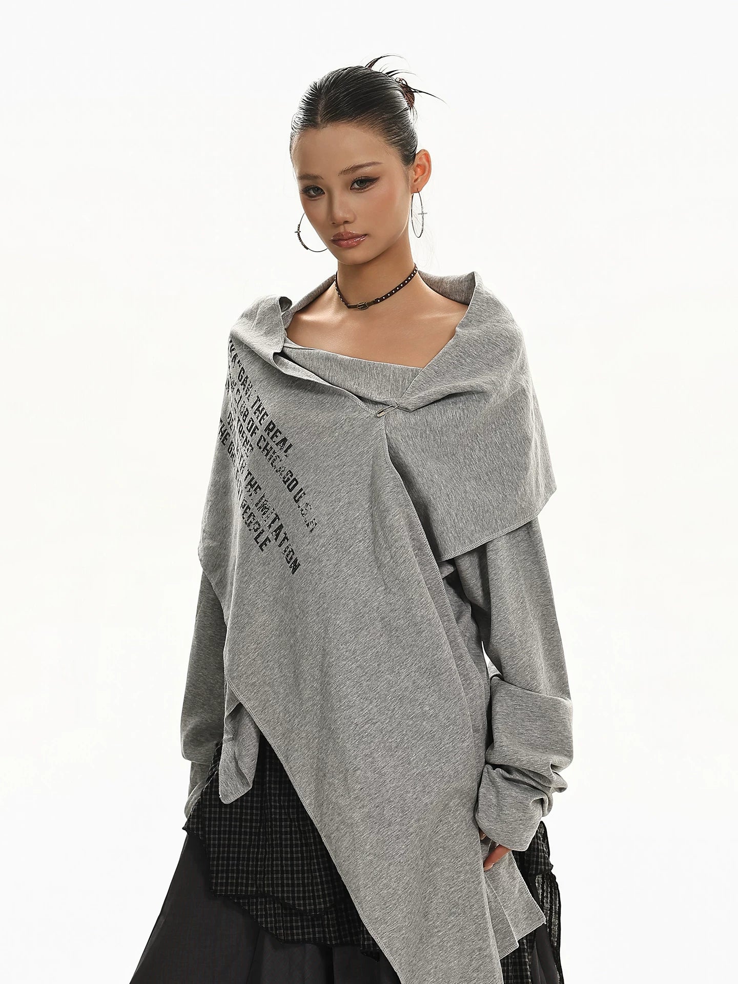 'RetroShift' Vintage Letter Print Irregular Hem Top
