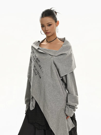 'RetroShift' Vintage Letter Print Irregular Hem Top