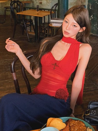 'Dazzling Summer' Mesh Halter Scarf Tube Built-In Padding Top AlielNosirrah