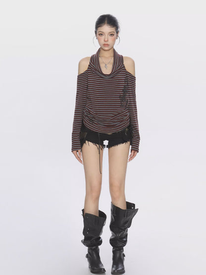 ’Sway & Style' Cross-Strap Off-Shoulder Long Sleeve Tee AlielNosirrah