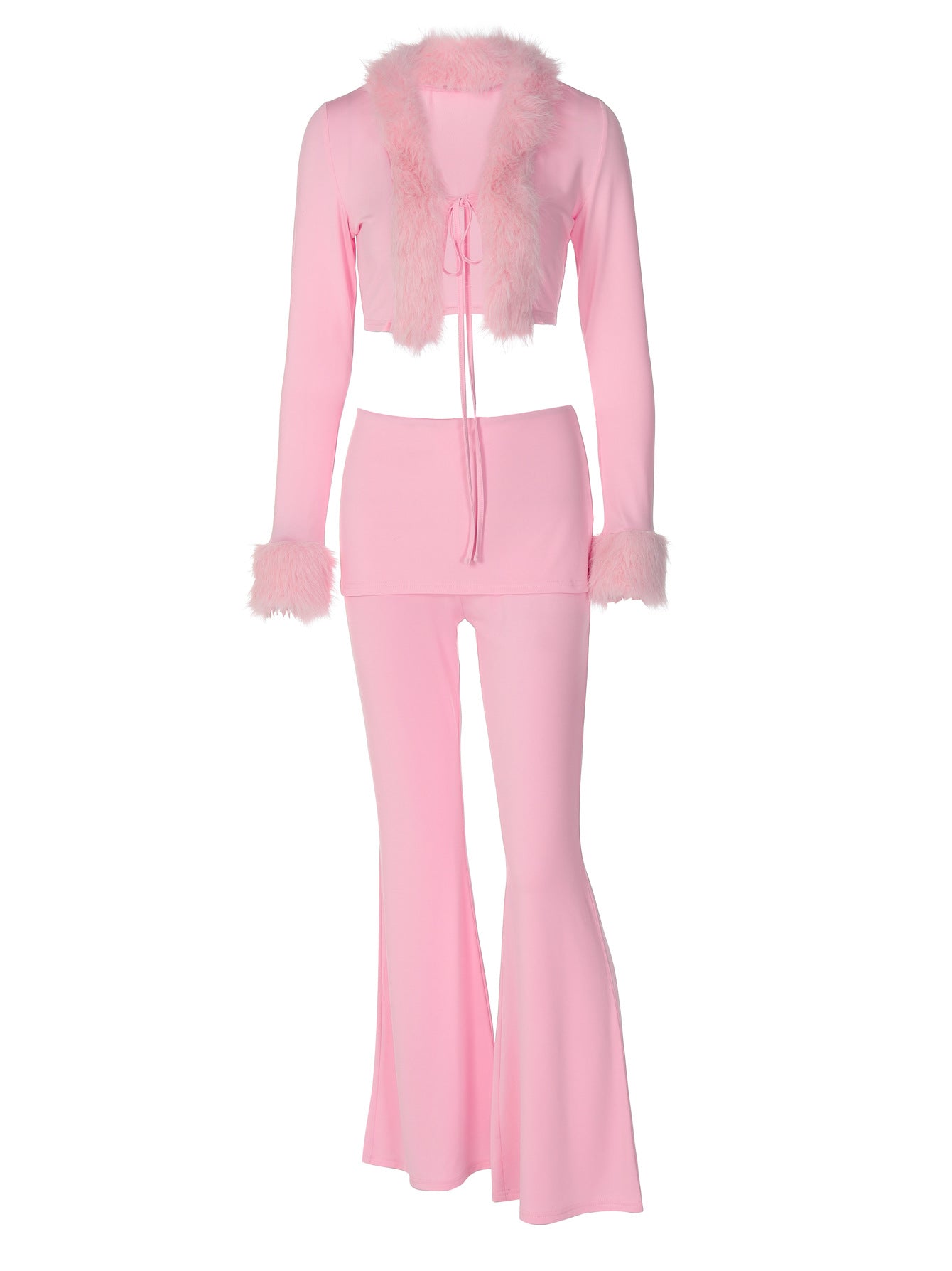’Snuggle & Slay' Solid Color Fleece Long-Sleeve Top & Flared Pants Two-Piece Set AlielNosirrah