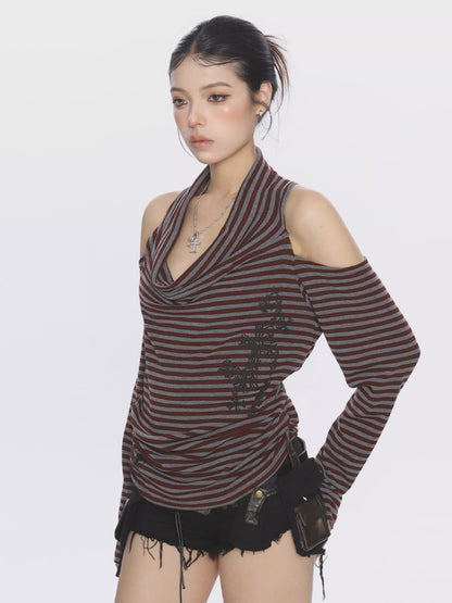 ’Sway & Style' Cross-Strap Off-Shoulder Long Sleeve Tee AlielNosirrah