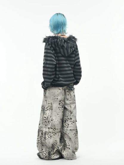'RiotVibe' Rebellious Streetwear Striped Hoodie