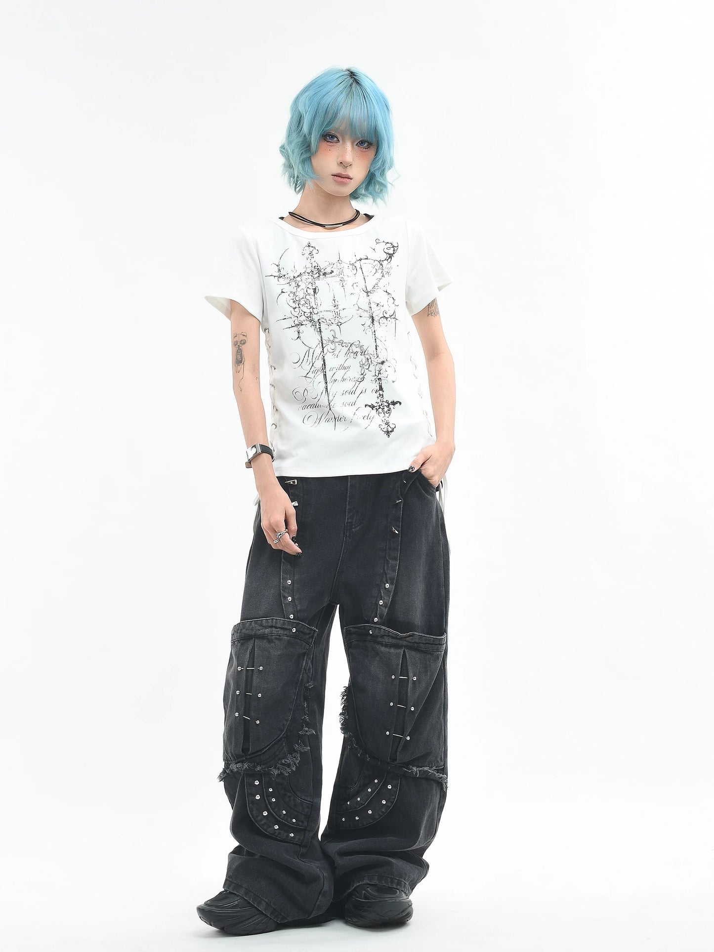 'AltTag' Light Alt Style Graffiti Tie Strap Short Sleeve T-Shirt