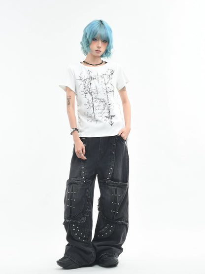'AltTag' Light Alt Style Graffiti Tie Strap Short Sleeve T-Shirt