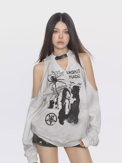 ’Hot Web' Spider Graffiti Off-Shoulder Sweatshirt AlielNosirrah