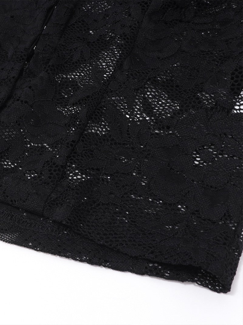 ’Femme Fatale' Lace & Plush Long-Sleeve Top & Mini Skirt 2 Pcs Set AlielNosirrah