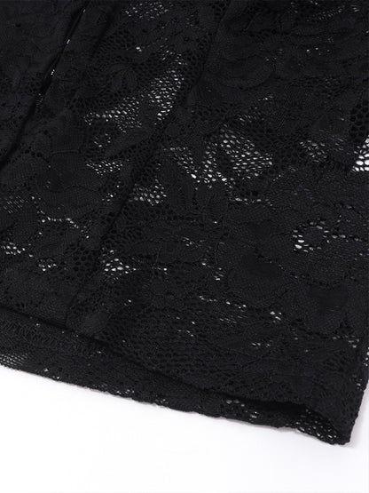 ’Femme Fatale' Lace & Plush Long-Sleeve Top & Mini Skirt 2 Pcs Set AlielNosirrah