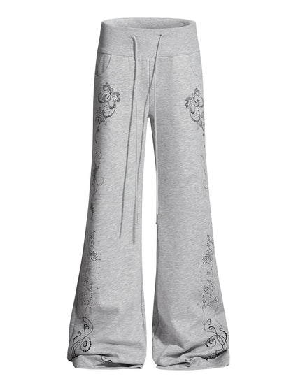 'Soft Bloom' Vintage Floral Slight-Flared Casual Pants AlielNosirrah