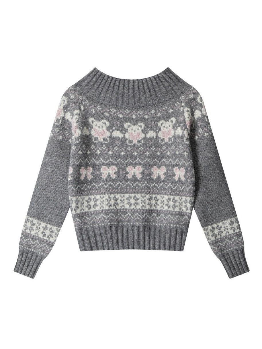 'Winter Wishes‘ Off-Shoulder Fair Isle Christmas Knit Sweater AlielNosirrah