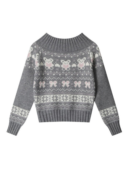 'Winter Wishes‘ Off-Shoulder Fair Isle Christmas Knit Sweater AlielNosirrah