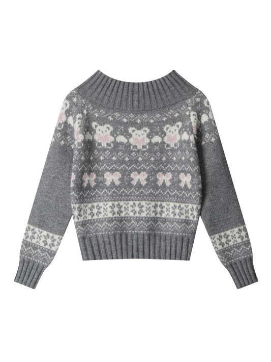 'Winter Wishes‘ Off-Shoulder Fair Isle Christmas Knit Sweater AlielNosirrah