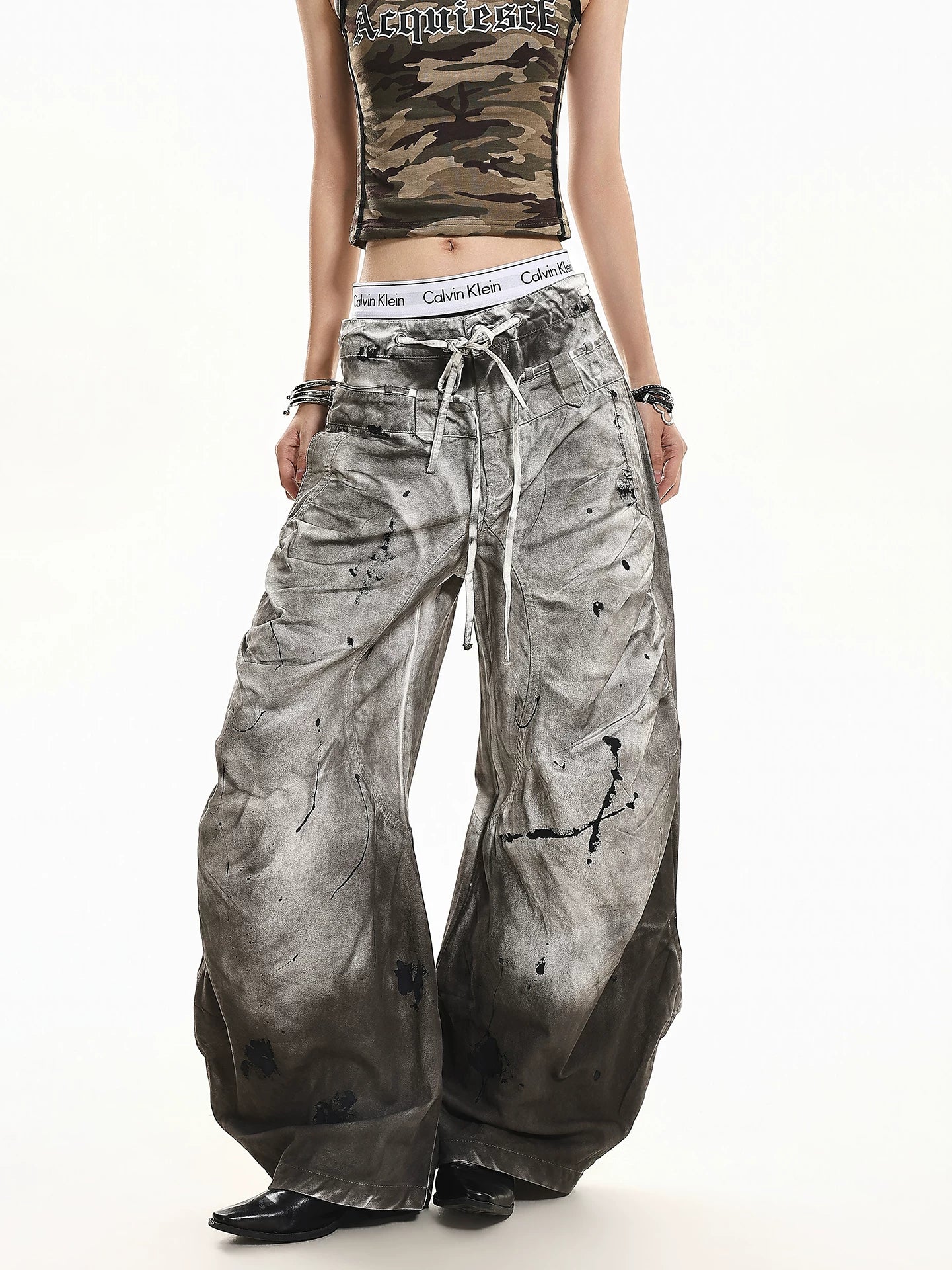'SplashFade' Retro Gradient Splash Wash Heavy Denim Trousers