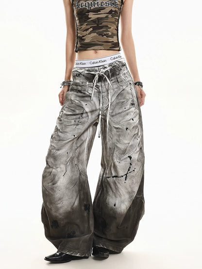 'SplashFade' Retro Gradient Splash Wash Heavy Denim Trousers