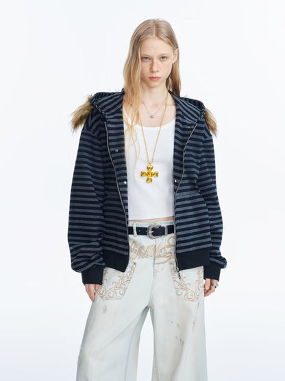 'Retro Rush’ Vintage Striped Zip-Up Hoodie Cardigan AlielNosirrah