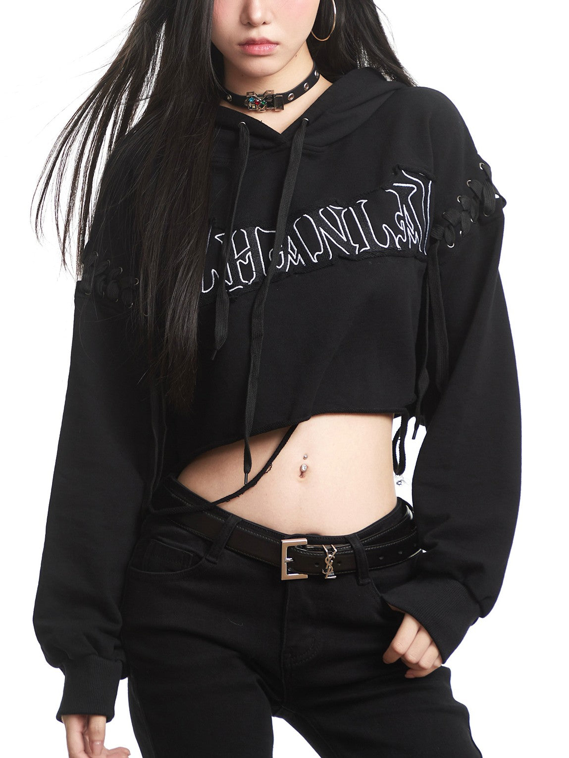 'Feral Cat' Cropped Print Drawstring Spicy Street Hoodie (Copy) AlielNosirrah