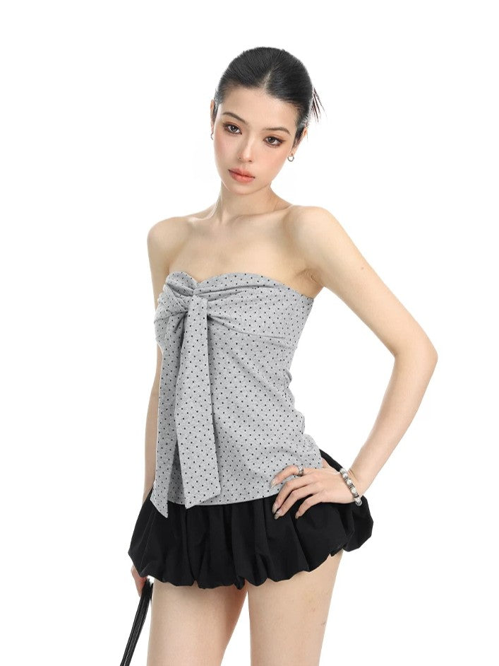 'Polka Babe' Allover Polka Dot Lace-Up Bow Bandeau Top AlielNosirrah