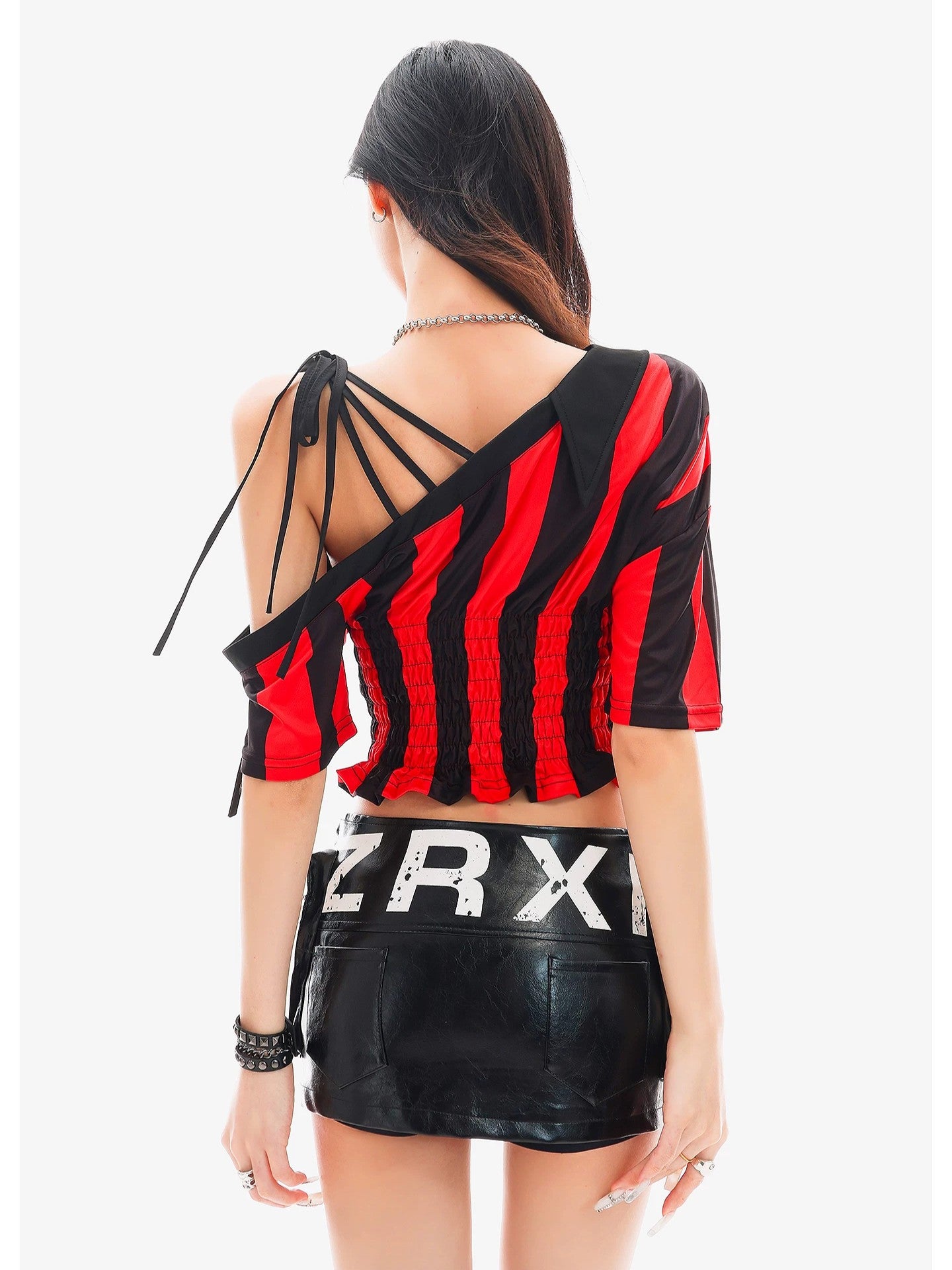 'Matchpoint' Striped Jersey One-Shoulder Cami Top