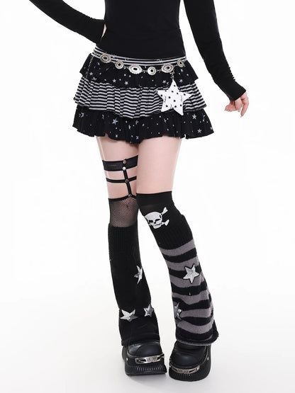 'Star Glow' Y2K Patchwork Striped Star Puffy Skirt AlielNosirrah