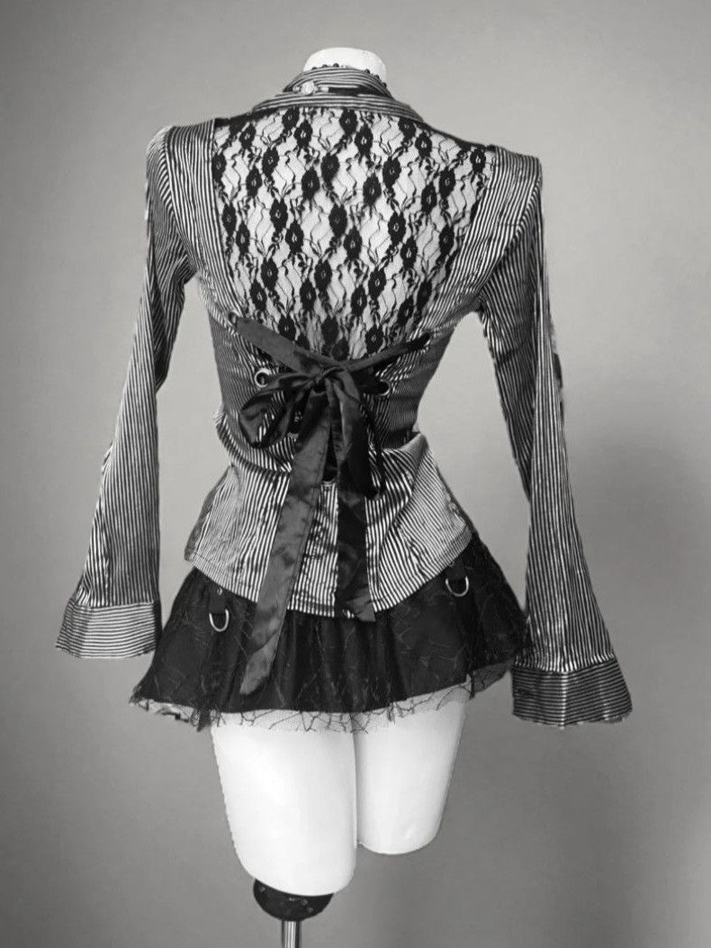 ’Sweet Entwine' Lace Patchwork Bow-Tie Blouse & Mini Skirt Set AlielNosirrah