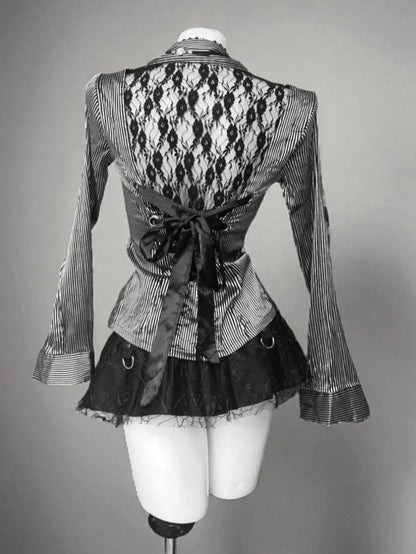 ’Sweet Entwine' Lace Patchwork Bow-Tie Blouse & Mini Skirt Set AlielNosirrah