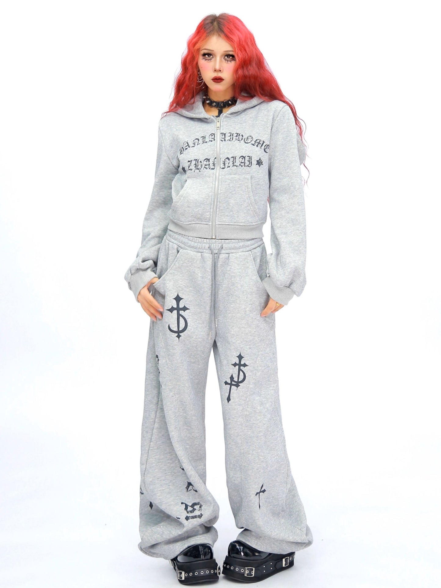 ’Wild Horned' Demon Horn Cropped Hoodie + Wide-Leg Pants Set AlielNosirrah