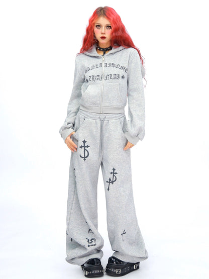 ’Wild Horned' Demon Horn Cropped Hoodie + Wide-Leg Pants Set AlielNosirrah