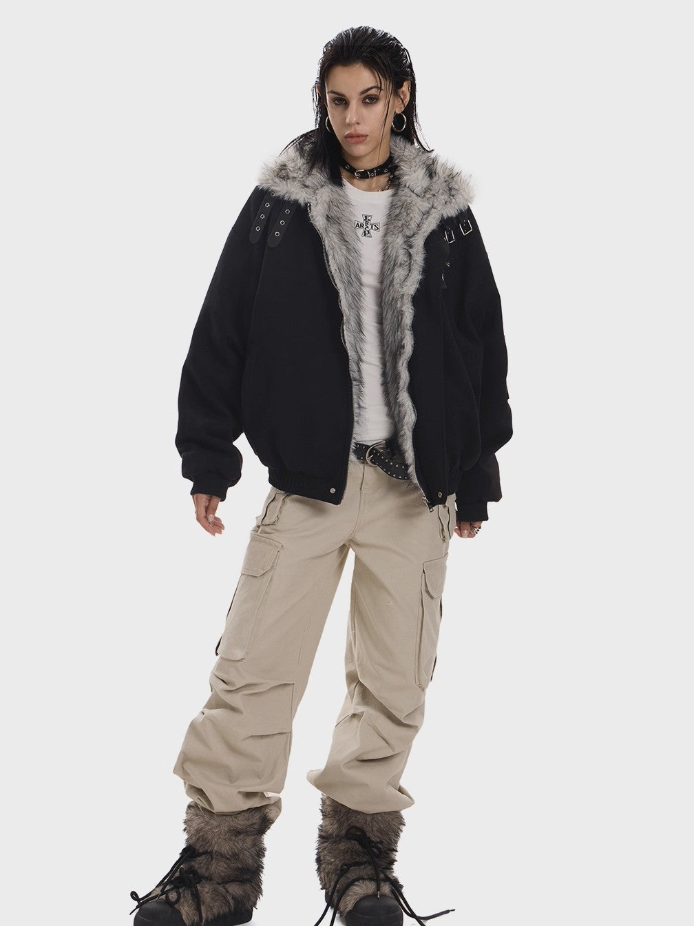 'Frosted Faith' Cross Print Fleece-Lined Thick Jacket AlielNosirrah