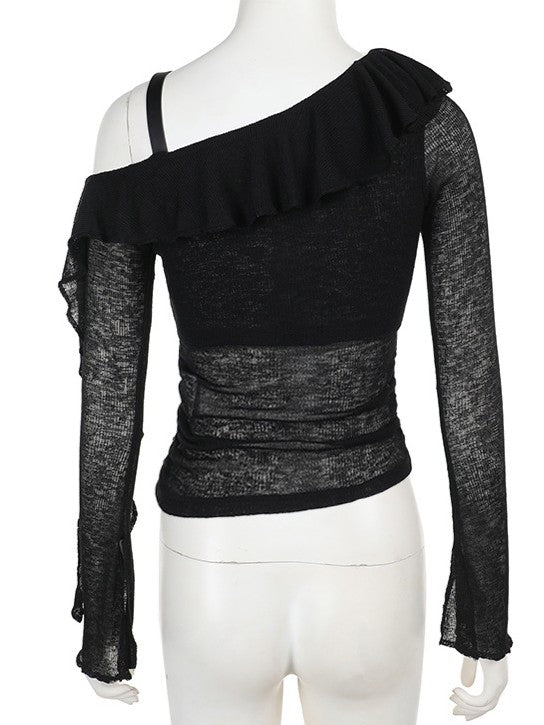 ’Dark Siren' Sheer Black Ruffle Drawstring Off-Shoulder Gothic Style Top (Copy) AlielNosirrah