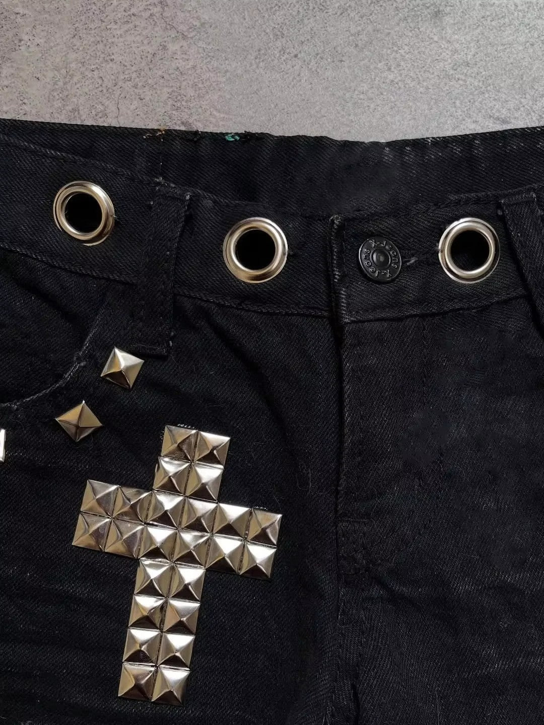 'Darkpulse' Y2K Gothic Cross Rhinestone Shorts AlielNosirrah