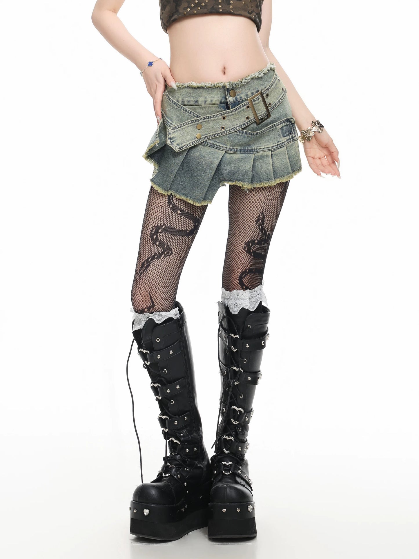 'Fadewave' Asymmetrical Washed Denim Mini Skirt