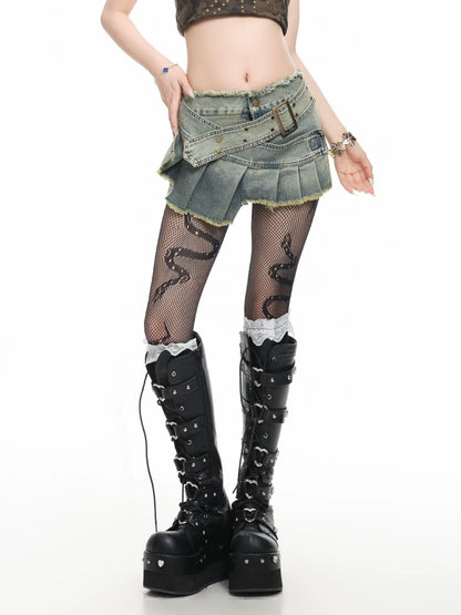 'Fadewave' Asymmetrical Washed Denim Mini Skirt